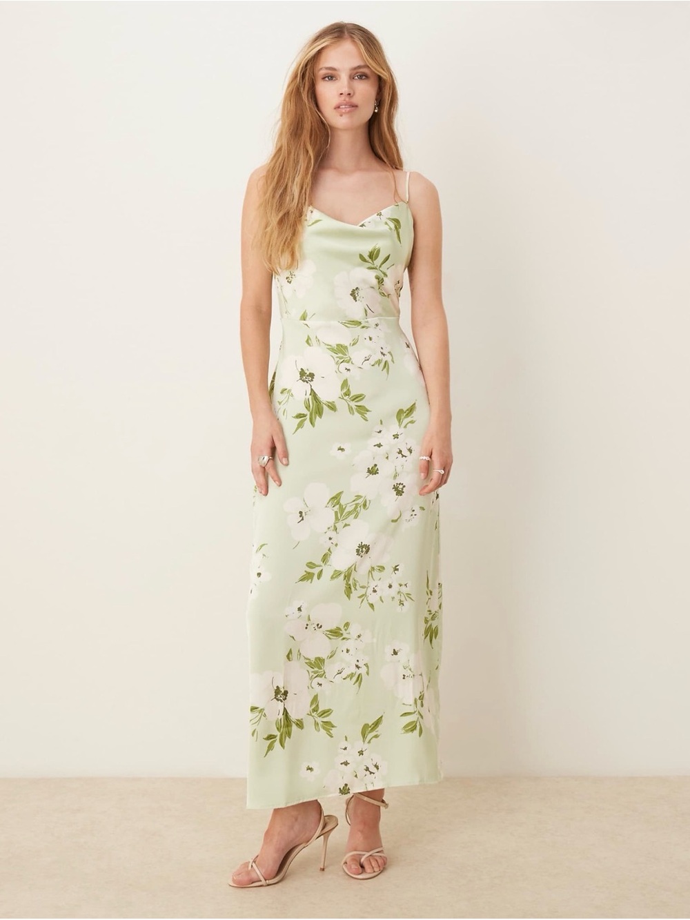 Satin Mint Green Floral Slip Maxi Dress